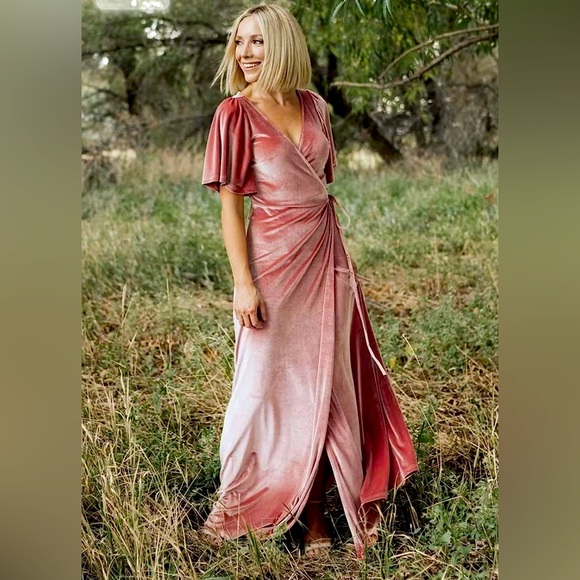Baltic Born Dresses & Skirts - Meghan Velvet wrap maxi dress Baltic born pink